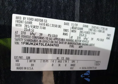 2020 Ford Expedition Limited Max from USA, damaged, VIN 1FMJK2AT0LEA04765